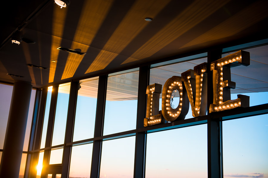 Awesome LOVE sign at sunset at louisville wedding