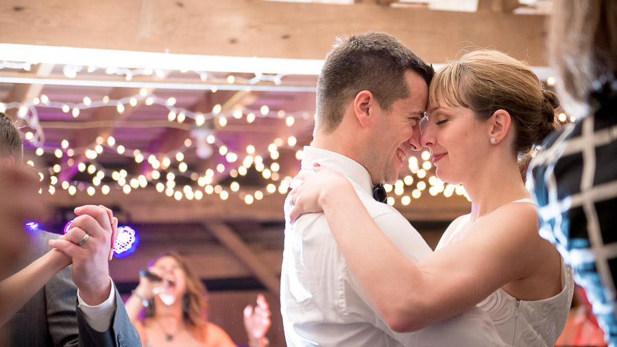 fun bride and groom dance photo at Dull's Tree Farm barn