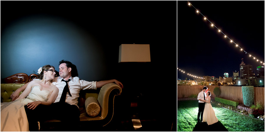 Creative, fun, nighttime portraits at downtown Indy wedding