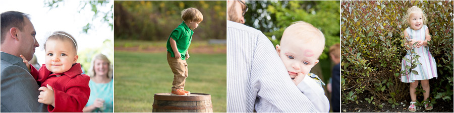 cute, funny kids playing during cocktail hour at Mustard Seed Gardens wedding