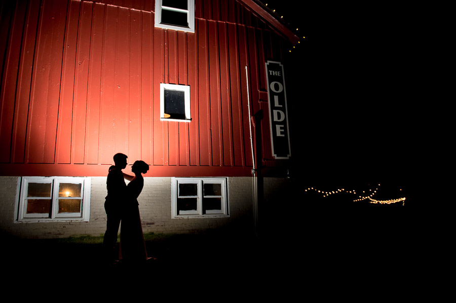 dramatic, creative and quirky image of bride and groom at Indiana barn wedding