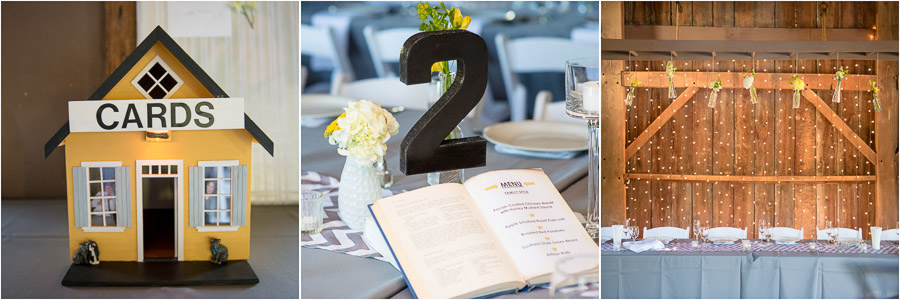 homemade DIY wedding card table and table numbers with vintage books