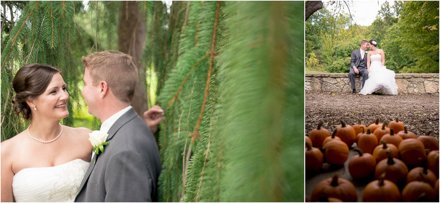 beautiful, colorful, fall portraits of bride and groom after wedding ceremony