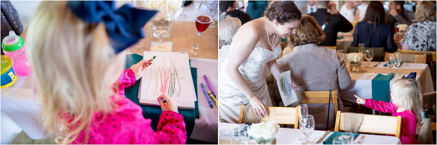 Cute moment at wedding when girl draws a picture for bride