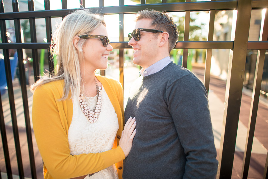 cool couple in sunglasses at Indy Children's museum engagement session