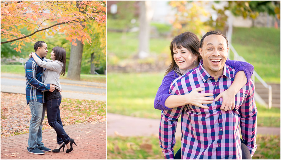 Colorful and fun fall engagement pics, Bloomington