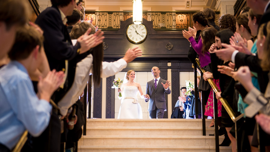 Fun wedding exit at John Marshall Ballroom wedding in Richmond, VA