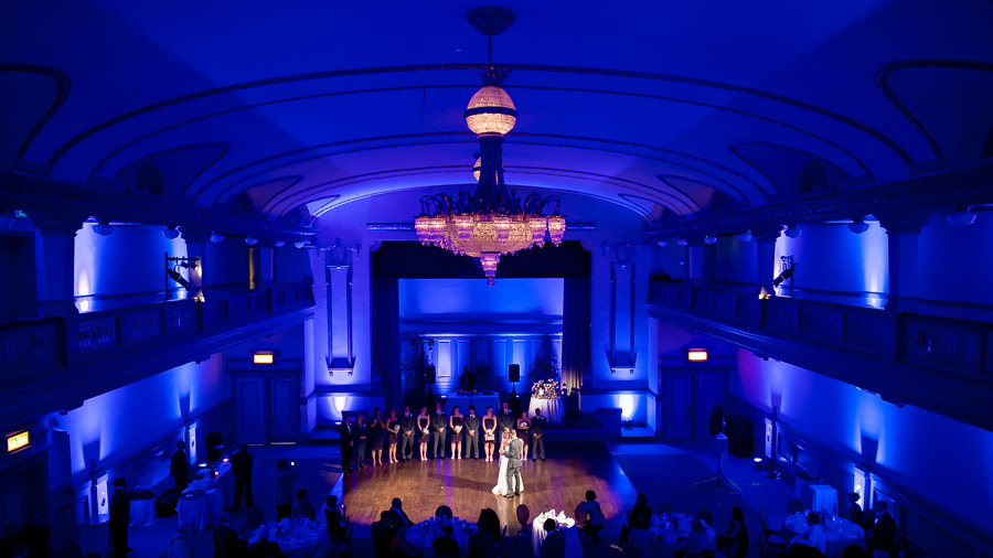 dramatic, colorful, epic first dance portrait at John Marshall Ballroom