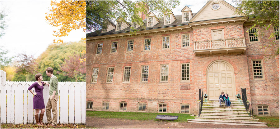 laid-back engagement photos at William and Mary and Colonial Williamsburg