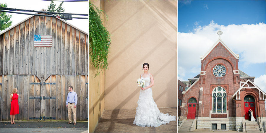 Colorful, architectural, outdoor engagement and wedding portraits