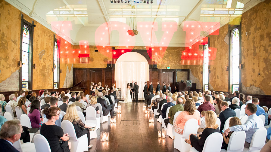 Fun double exposure photo during ceremony at Santcuary on Penn