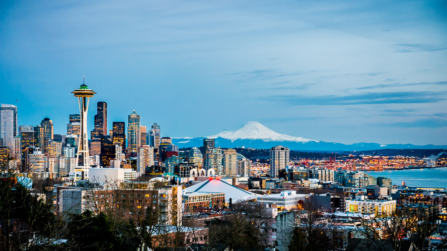 Travel photography, fun cityscape of Seattle, Washington.