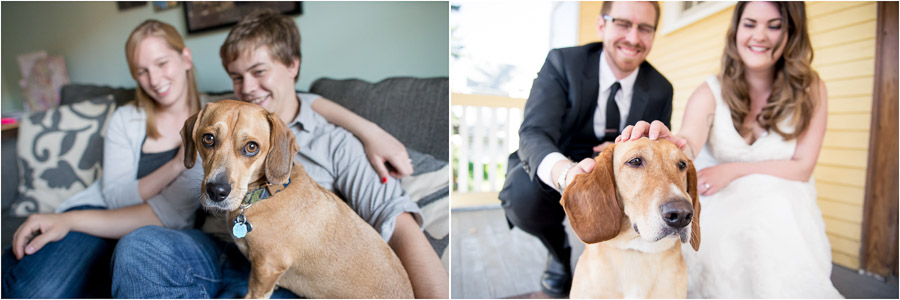 Dogs in engagement photos, dogs in wedding photos. Go dogs!