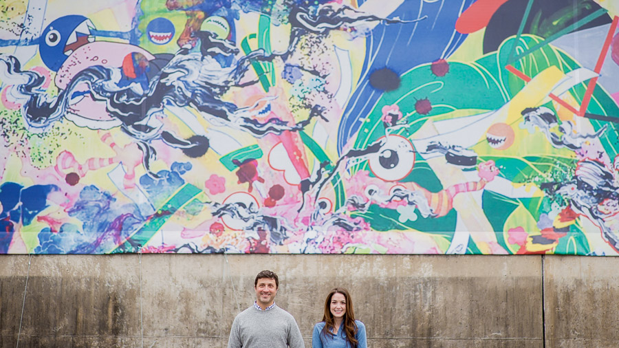 Fun and colorful graffiti at downtown Richmond, Virginia engagement shoot