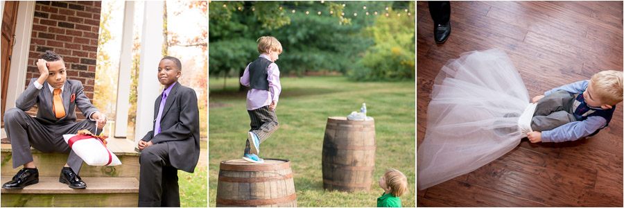 Cute little boy wedding guests, relaxing, jumping, and trying on tutus!