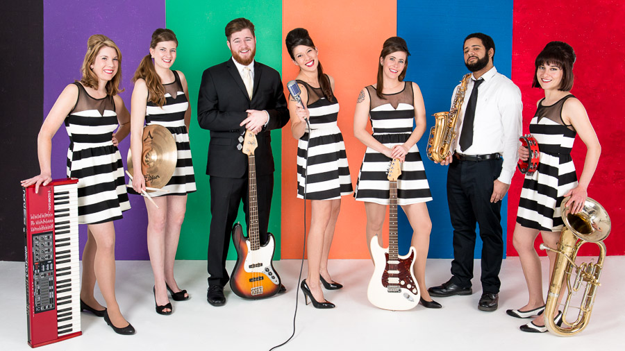 Bright, colorful, and fun promotional photos for Bloomington band, The Vallures 