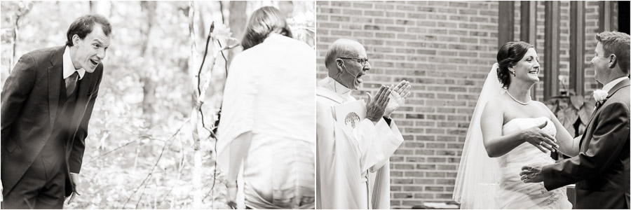 Great reaction shots from groom's first look, and priest's announcement by TALL + small Photography