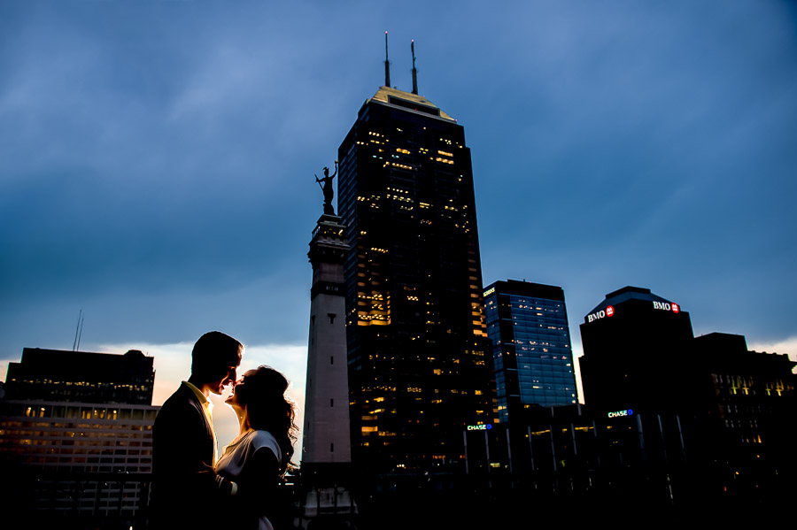 romantic, downtown Indianapolis engagement photos with city skyline by TALL + small Photo