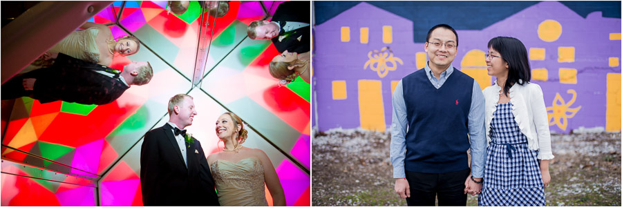 Colorful and quirky wedding and engagement photos at the Indy Kids Museum and downtown Bloomington.