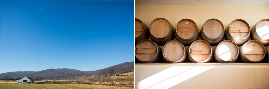 Beautiful views and wine barrels at King Family Vineyard wedding in Crozet, VA