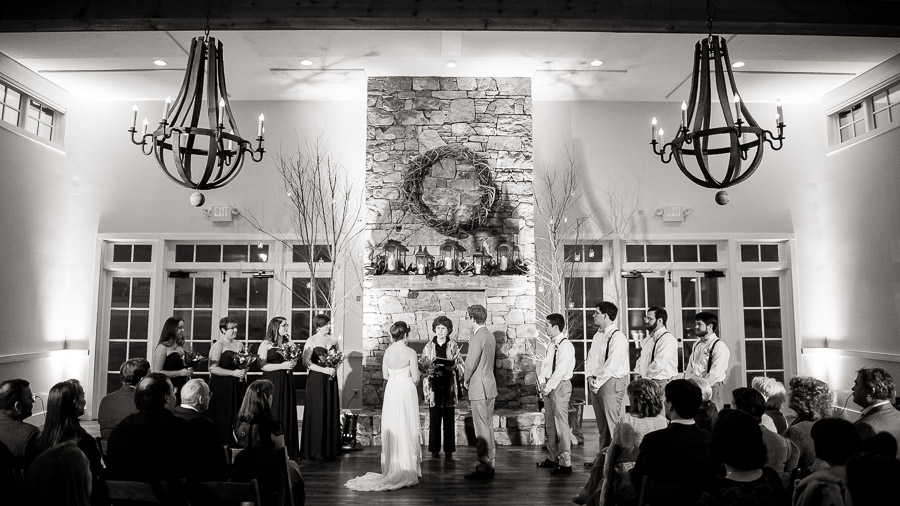 Beautiful indoor wedding ceremony at King Family Vineyard