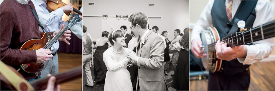 Fun country bluegrass band and dancing at King Family Vineyard winter wedding