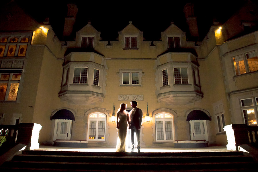 Creative and dramatic nighttime portrait at Laurel Hall wedding in Indianapolis