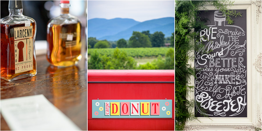 Bourbon bar and donut truck at awesome wedding near Charlottesville, VA