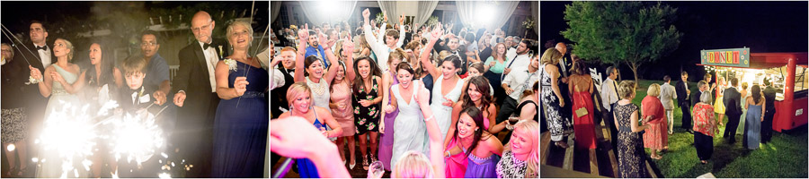 Super fun sparkler excit, dance party, and donut truck at Southern winery wedding