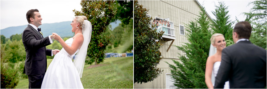 Cute, funny, and romantic first look photos at Veritas Vineyards wedding by Tall and Small Photography