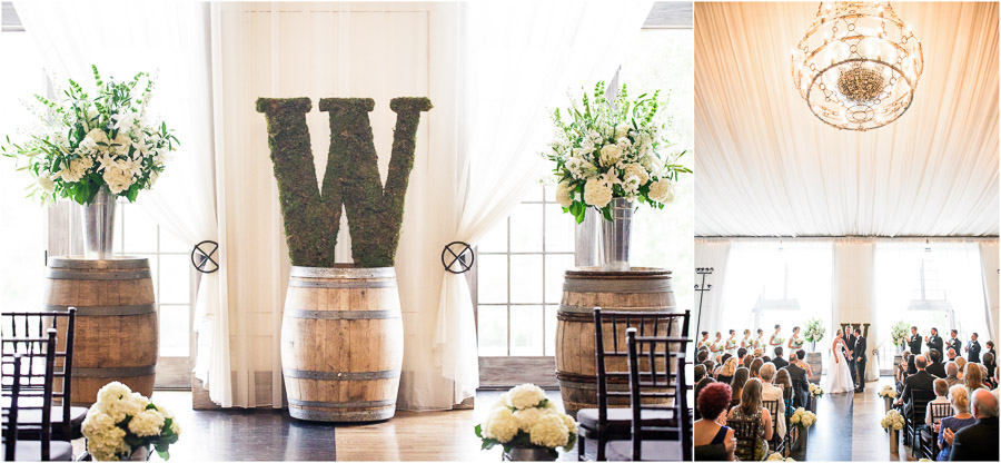 Wine barrel details at winery wedding ceremony near Charlottesville, VA