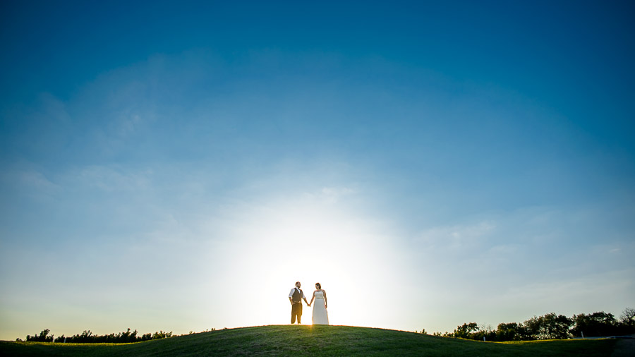 Gorgeous sunset bride and groom portrait at orchard wedding in Lafayette, Indiana