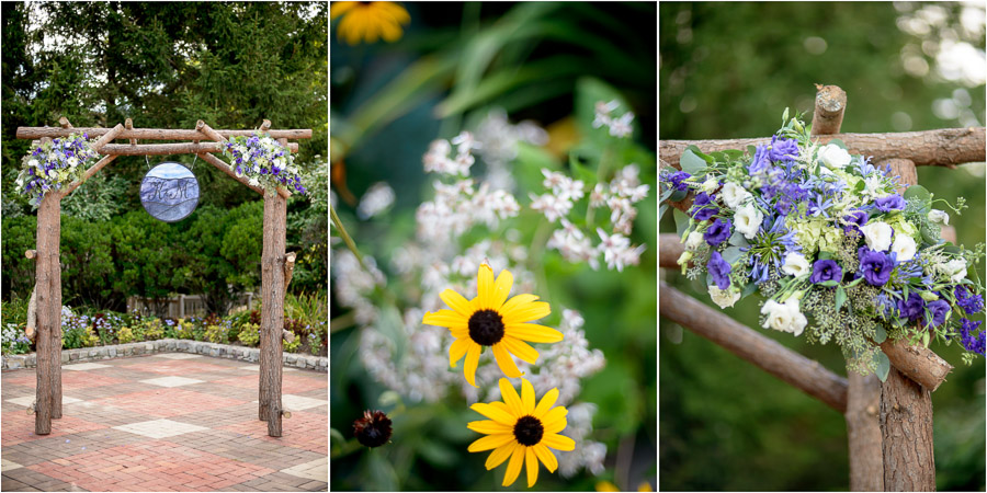 Beautiful and colorful details of wedding arch at Wintergreen Resort wedding