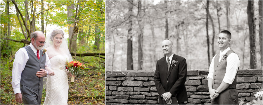 Romantic first look during outdoor wedding ceremony in Brown County Indiana