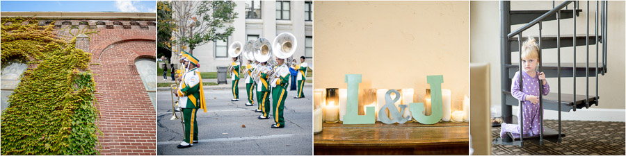 Fun parade in front of wedding venue, Sanctuary on Penn in Indy.