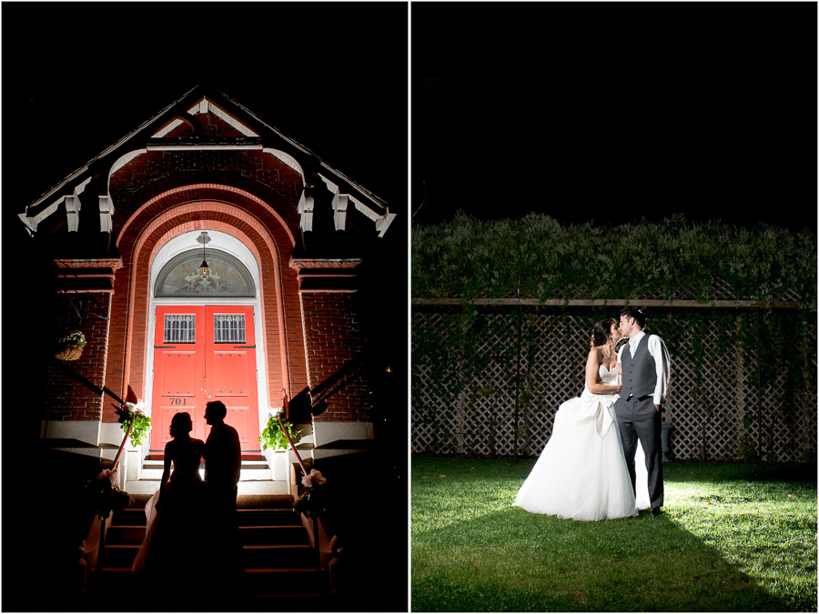 Dramatic and creative night portraits of bride and groom at Indy wedding