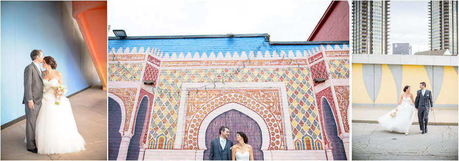 Colorful, hip, bride and groom portraits around downtown Indianapolis