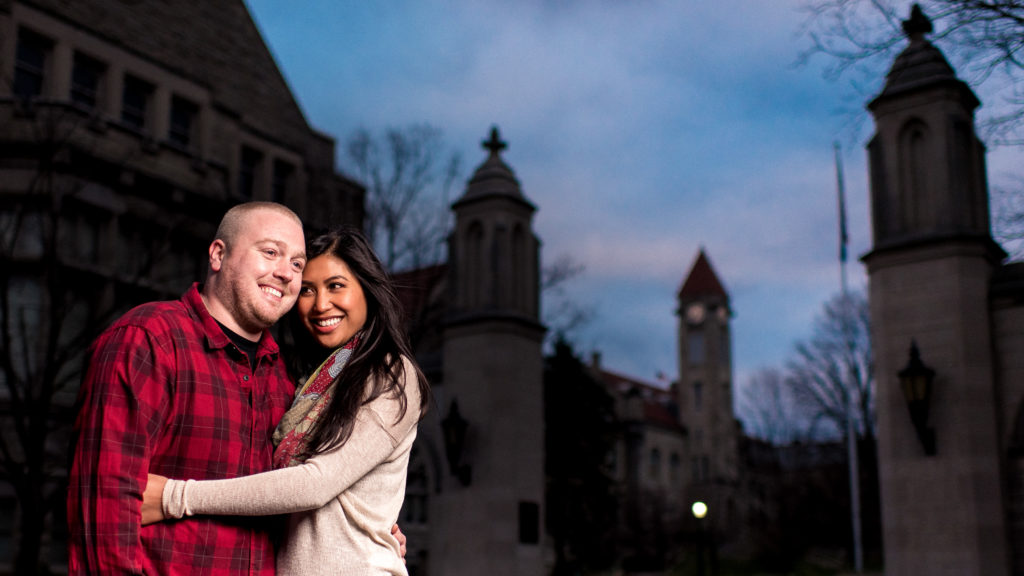 Lindsey + Matt's fun and smiley Bloomington Engagement Shoot on IU's campus