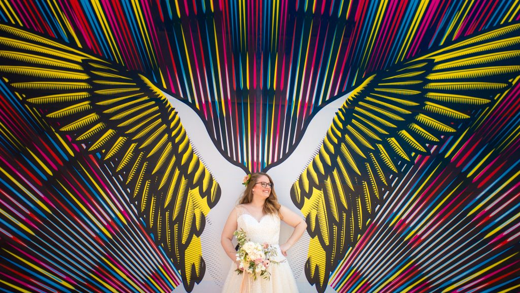 Vanessa looking all angelic and hip at her Fountain Square wedding in Indianapolis.