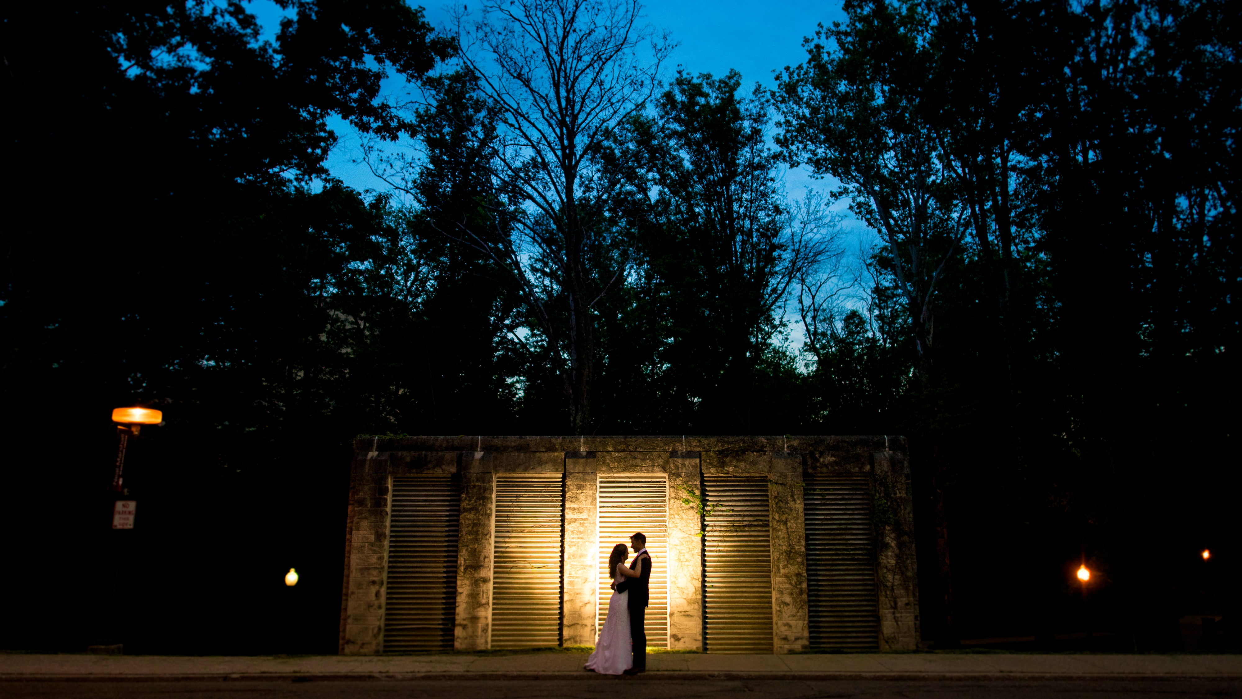 Backlit Nighttime Wedding Photo