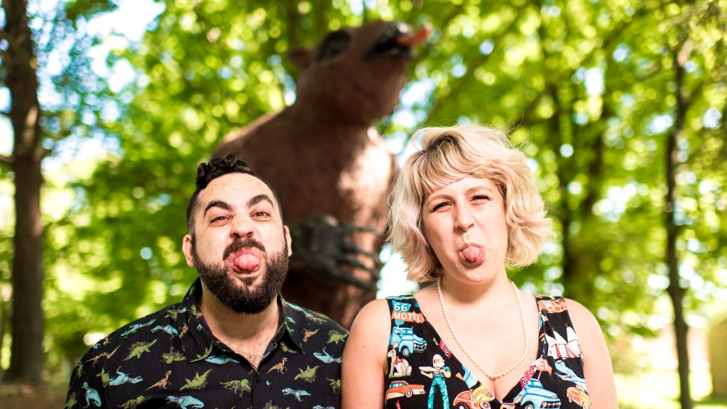 Silly Engagement Photos with Giant Sloth