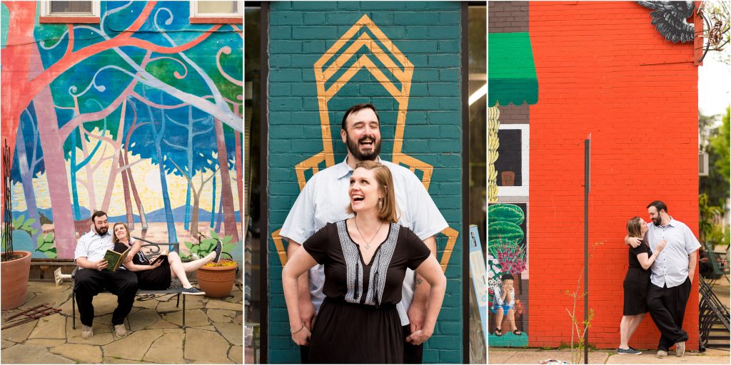 S+T at cool Alexandria murals during their engagement pictures