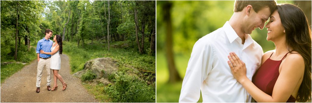 Sam + Bryan snuggling in Great Falls Park for their engagement photos