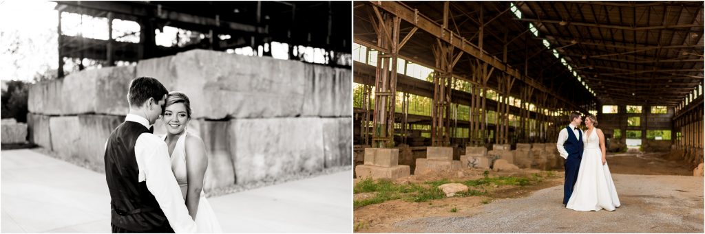 Sam + Jeremiah among the rocks at their Woolery Mill wedding