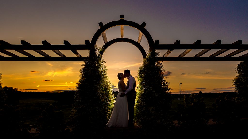 Night photo of couple at The Barn at Kline's Mill wedding