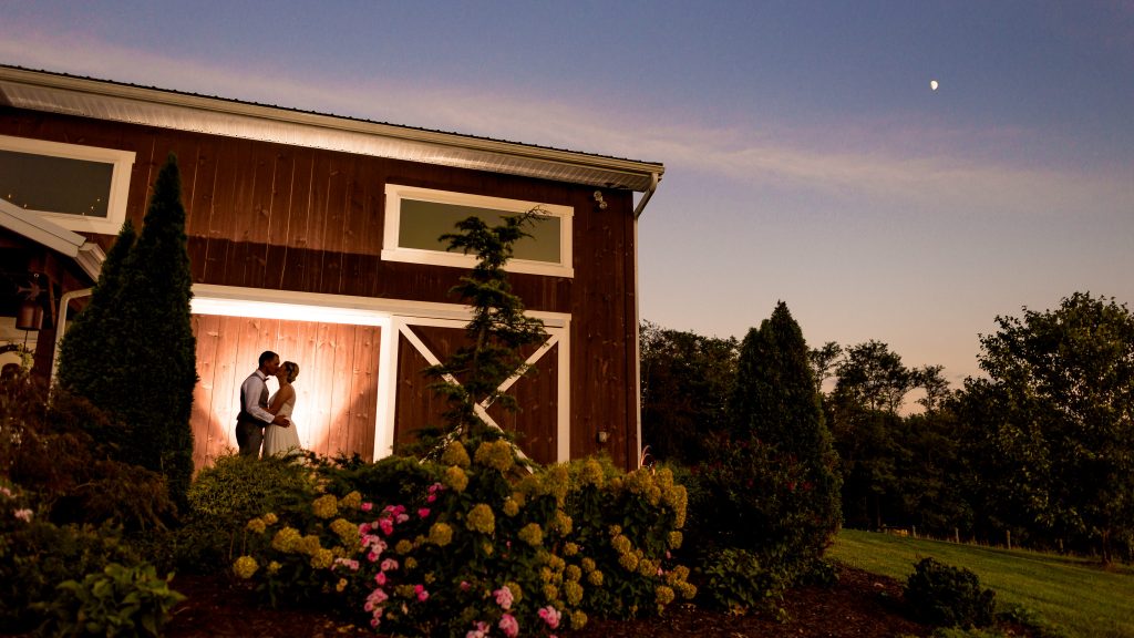 Silhouette of couple at Barn at Klines Mill