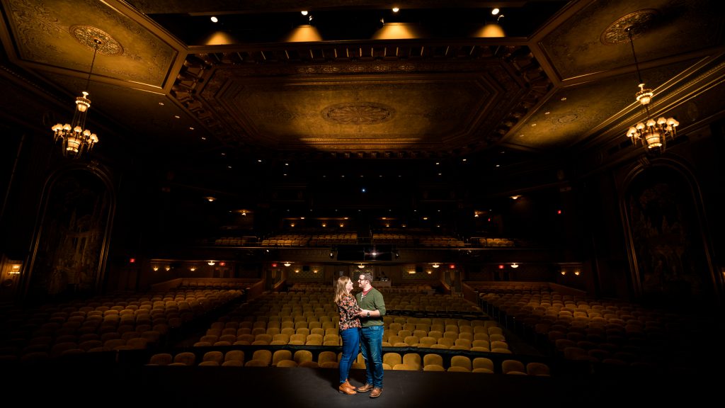 engagement photos inside the paramount theater