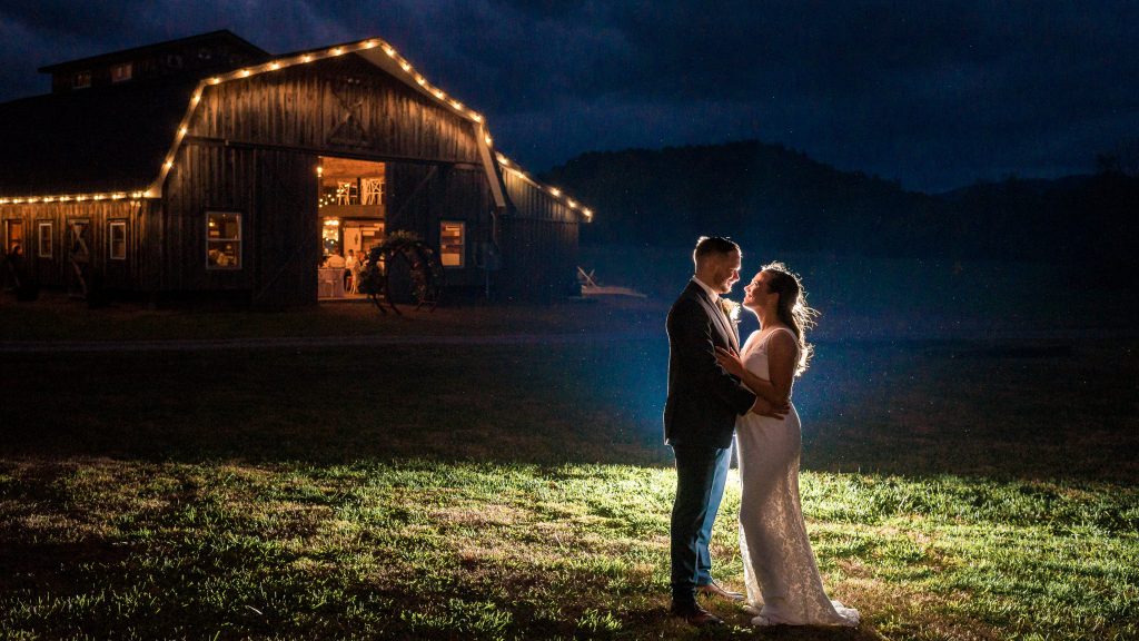 romantic night portrait at farm at glen haven