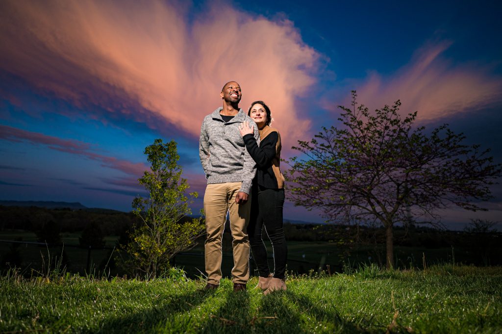 harrisonburg engagement photo of couple at sunset