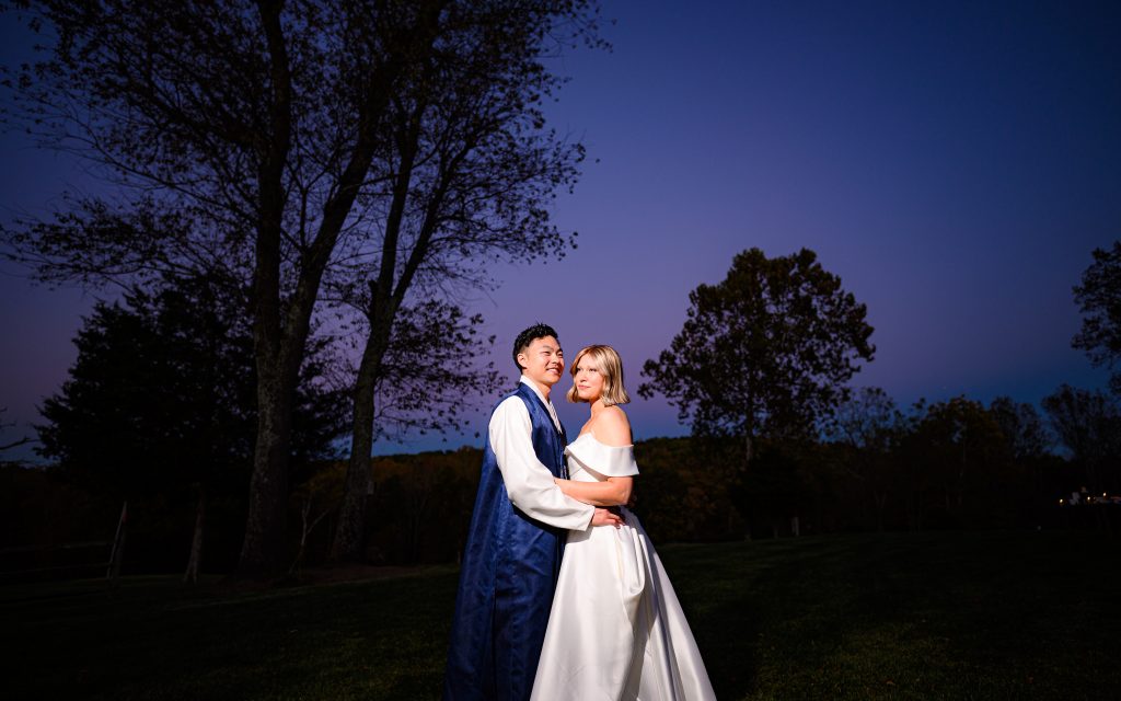 Nighttime portrait of couple at their Marshall Virginia Wedding photography